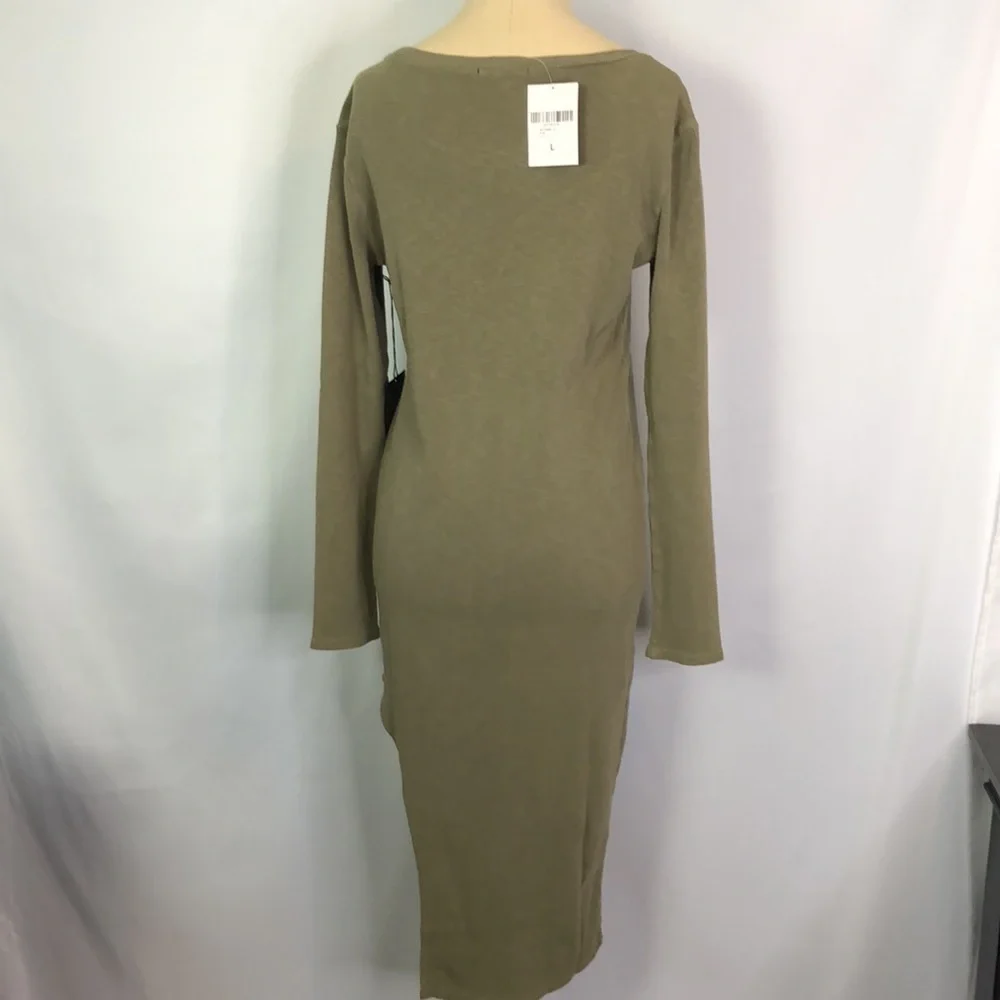 Forever 21 Knit  Olive  Asymmetrical Round Neckline Long Sleeve Tunic Dress Sz L